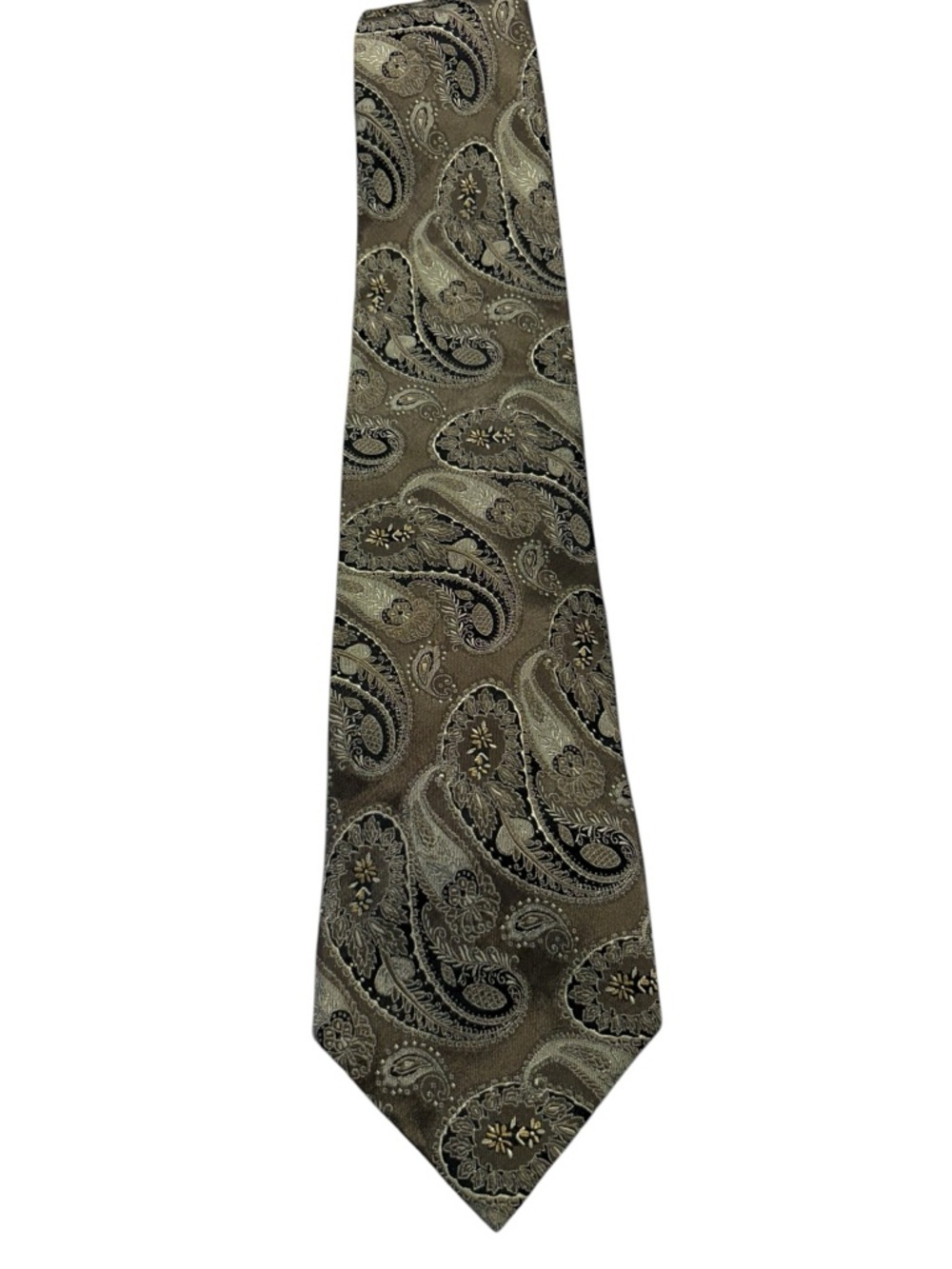 Men's Paisley Silk Tie in Olive Green and Black
